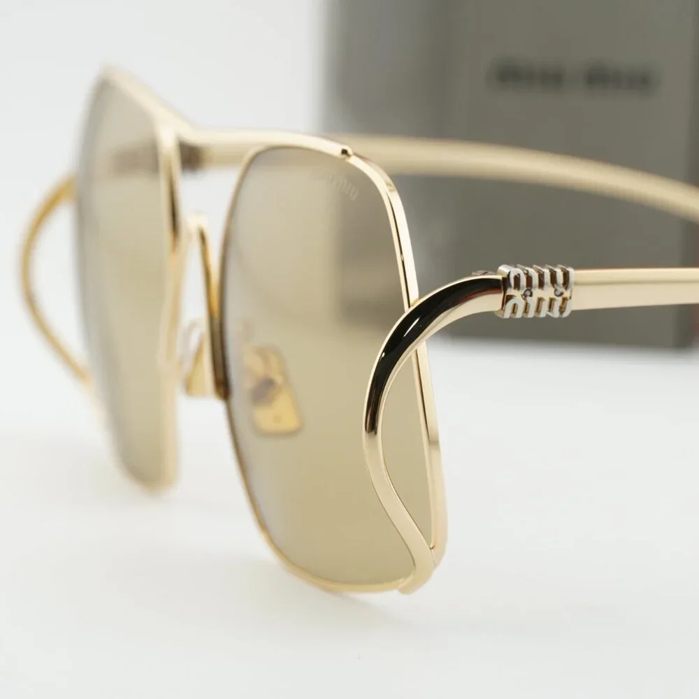 Miu Miu MUA55S 5AK10R Geometric Sunglasses – Gold / Yellow